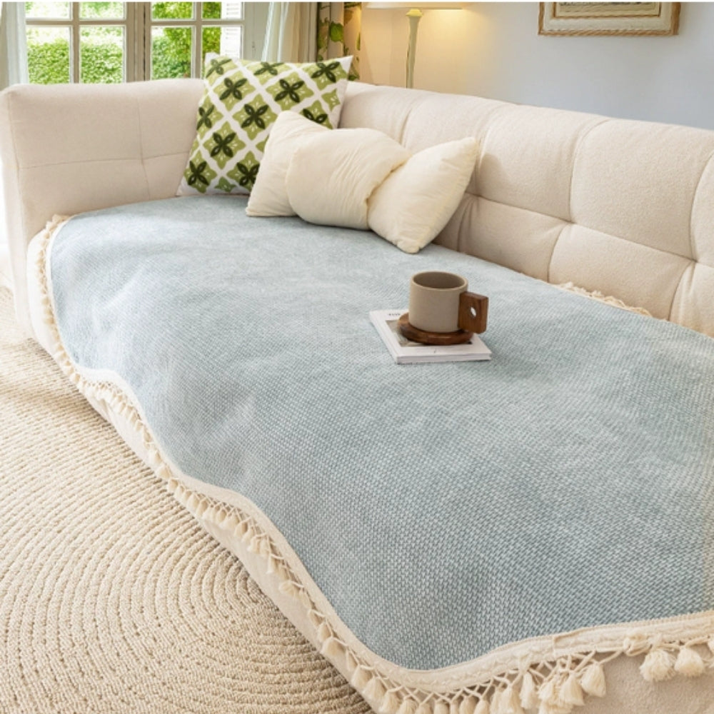 Luxe Chenille Sofabezug - Gewebte Textur mit Quasten, Rutschfest 3