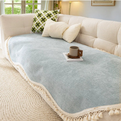 Luxe Chenille Sofabezug - Gewebte Textur mit Quasten, Rutschfest 3