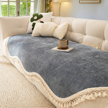 Luxe Chenille Sofabezug - Gewebte Textur mit Quasten, Rutschfest 4