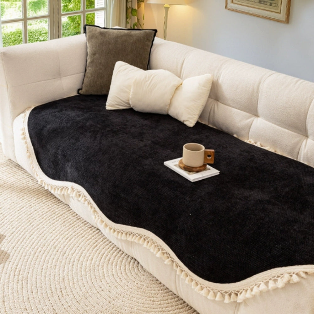 Luxe Chenille Sofabezug - Gewebte Textur mit Quasten, Rutschfest 5