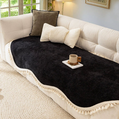 Luxe Chenille Sofabezug - Gewebte Textur mit Quasten, Rutschfest 5