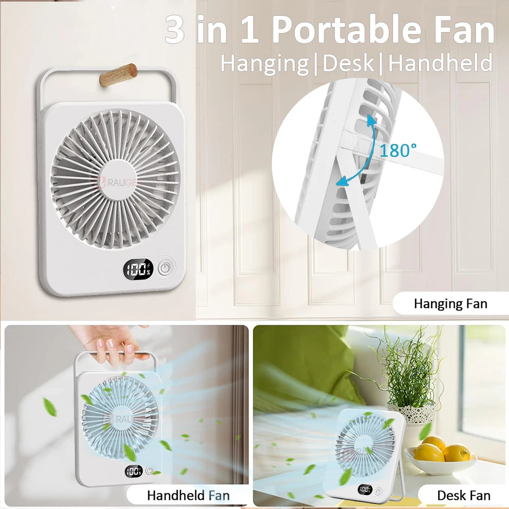 Milo Mini Ventilator USB - Kabellose Kühlung, Digitalanzeige, 5 Geschwindigkeiten 3