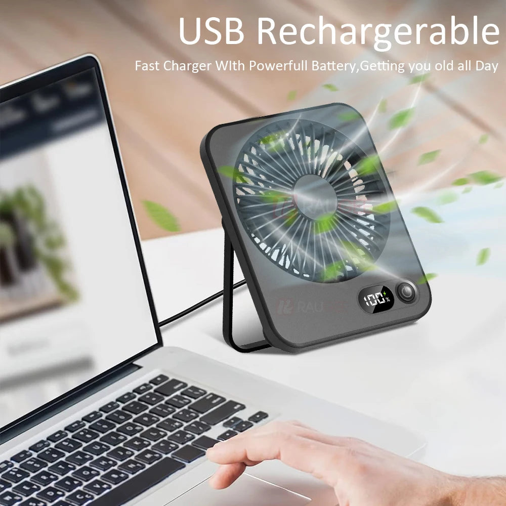Milo Mini Ventilator USB - Kabellose Kühlung, Digitalanzeige, 5 Geschwindigkeiten 4