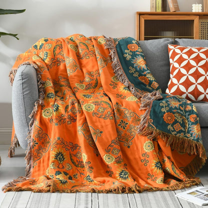 Mirela Wendeüberwurfdecke - 100% Baumwolle, Wendbar mit Marigold-Muster 1