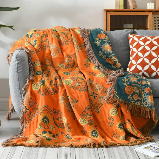 Mirela Wendeüberwurfdecke - 100% Baumwolle, Wendbar mit Marigold-Muster 1