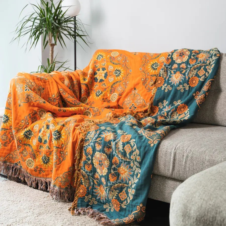 Mirela Wendeüberwurfdecke - 100% Baumwolle, Wendbar mit Marigold-Muster 3