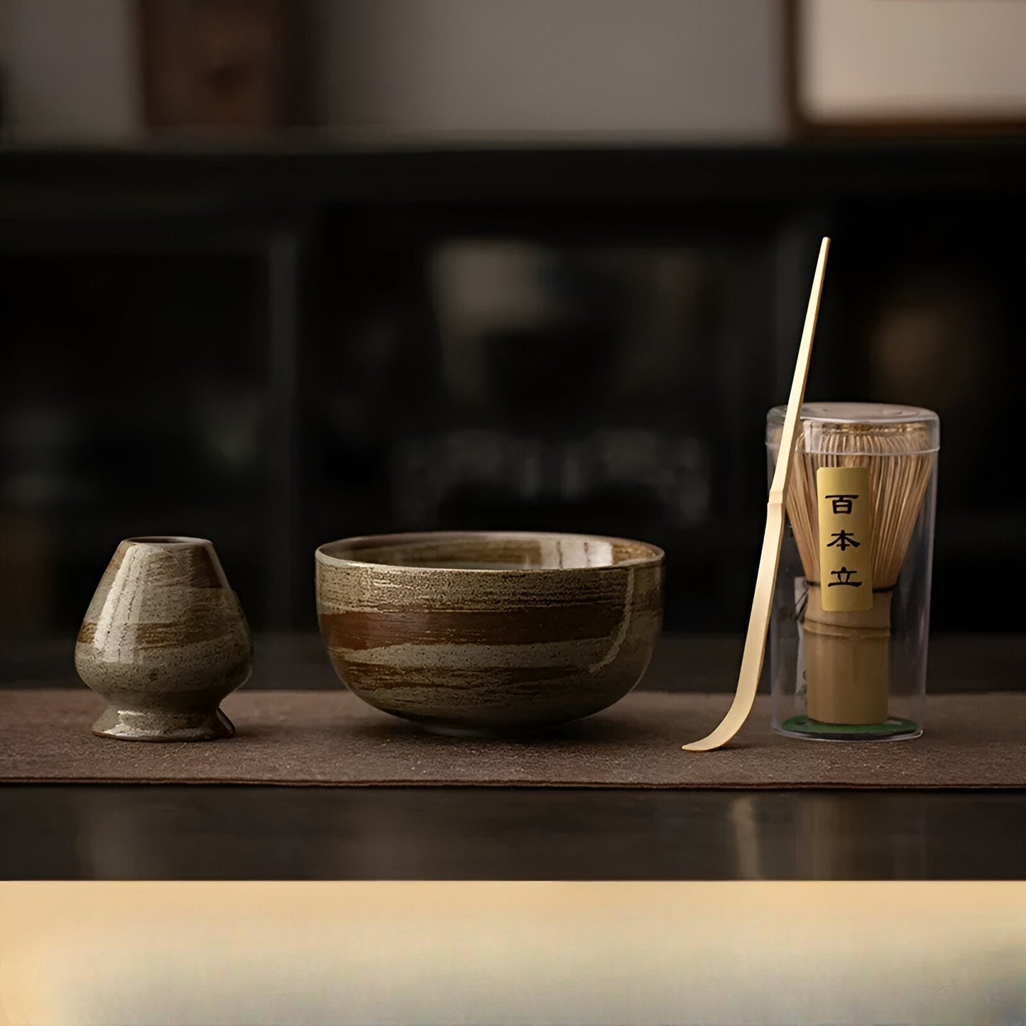 Miyako Matcha Tee Set - Bambus und Keramik, Japanisches Teeservice 4-teilig 0