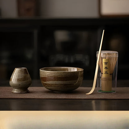 Miyako Matcha Tee Set - Bambus und Keramik, Japanisches Teeservice 4-teilig 0