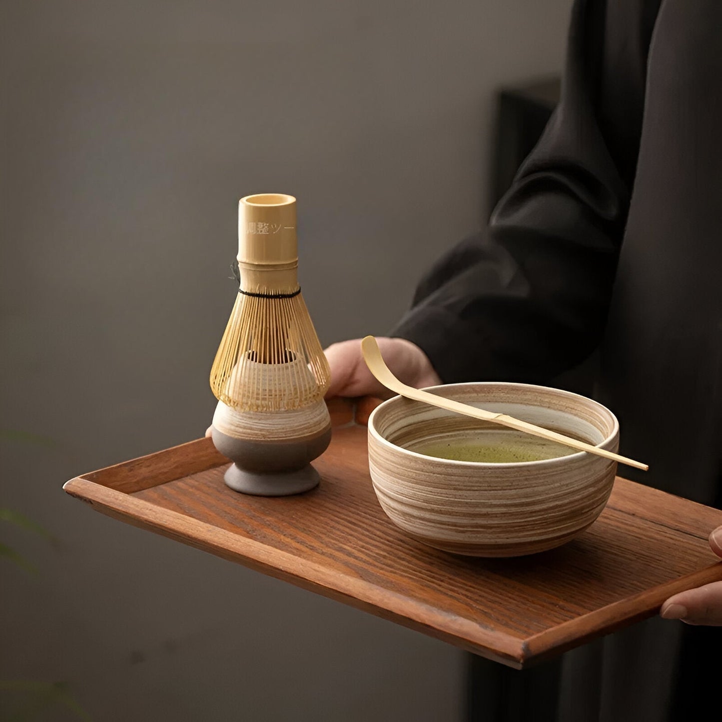 Miyako Matcha Tee Set - Bambus und Keramik, Japanisches Teeservice 4-teilig 2