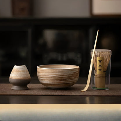 Miyako Matcha Tee Set - Bambus und Keramik, Japanisches Teeservice 4-teilig 3