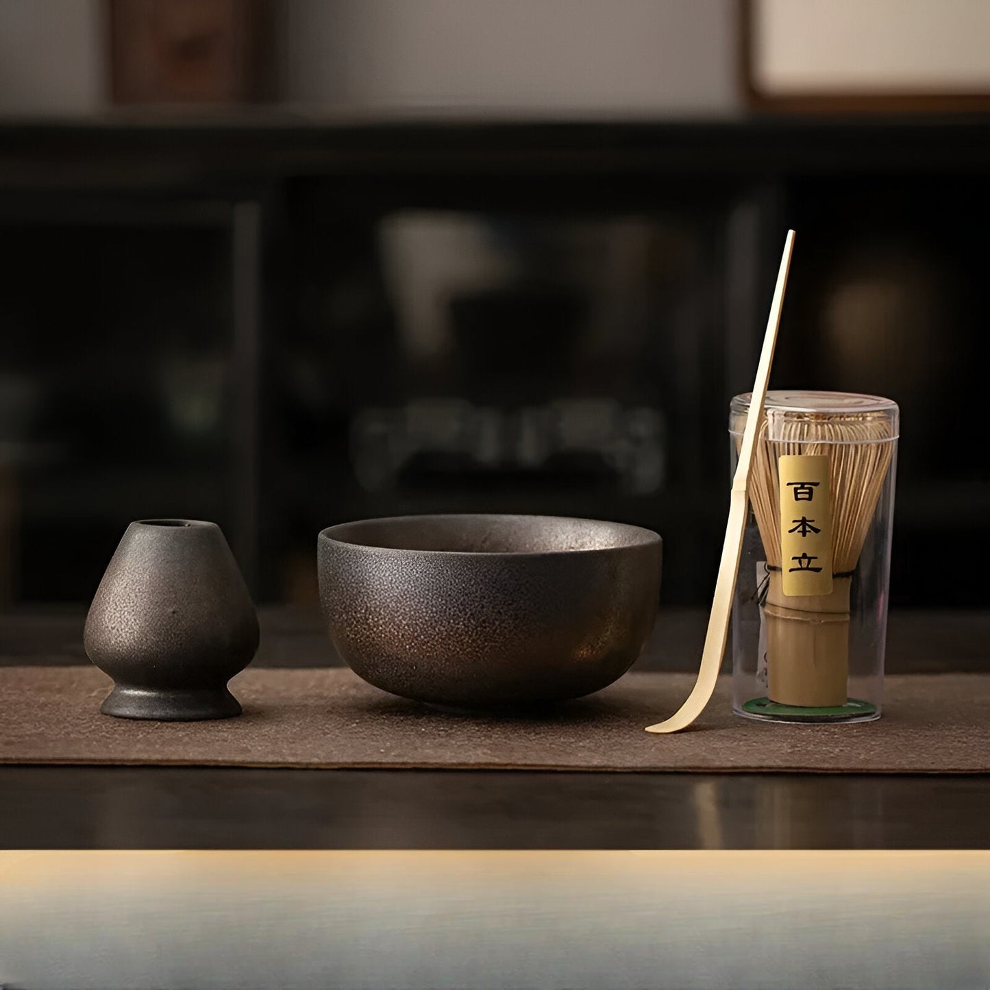 Miyako Matcha Tee Set - Bambus und Keramik, Japanisches Teeservice 4-teilig 4
