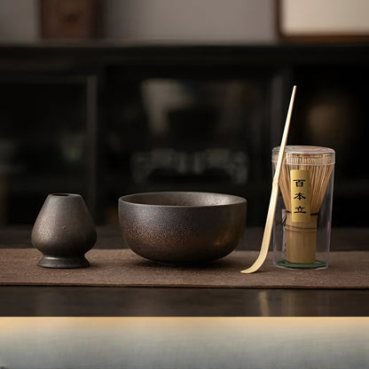 Miyako Matcha Tee Set - Bambus und Keramik, Japanisches Teeservice 4-teilig 4
