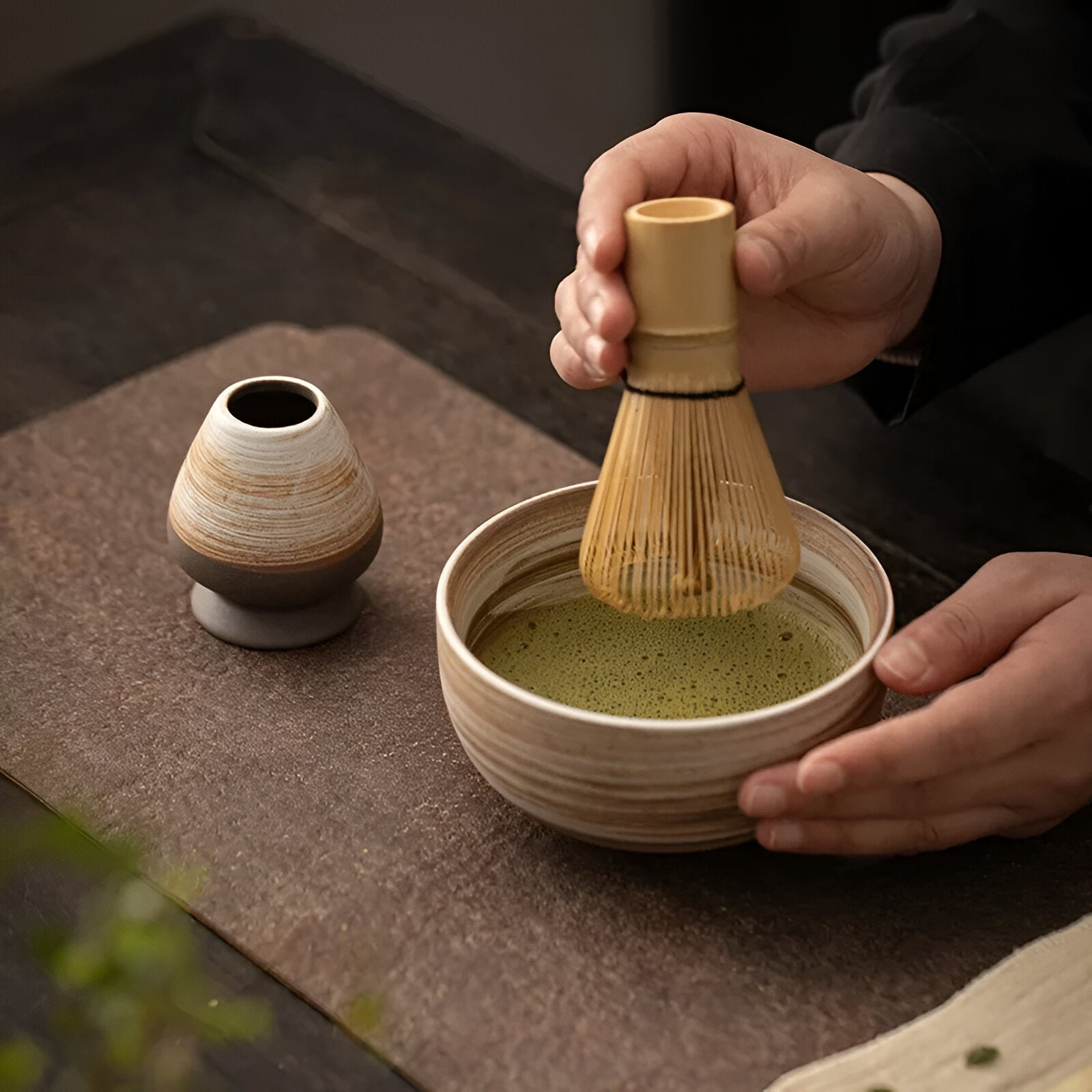 Miyako Matcha Tee Set - Bambus und Keramik, Japanisches Teeservice 4-teilig 5