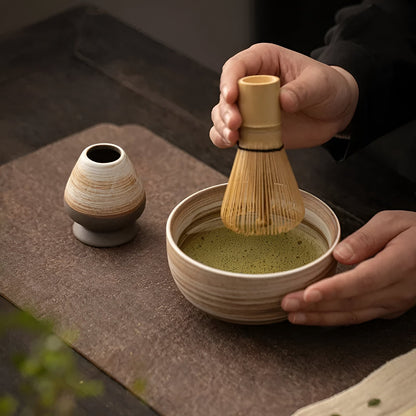 Miyako Matcha Tee Set - Bambus und Keramik, Japanisches Teeservice 4-teilig 5