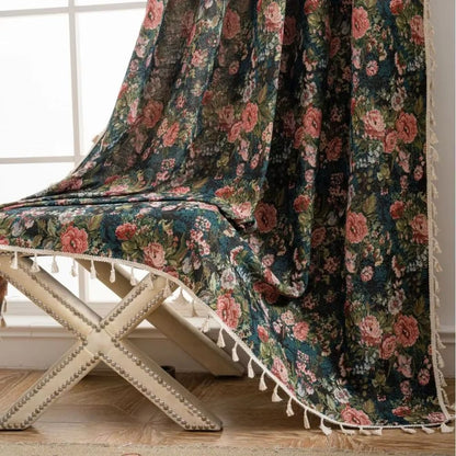 FloralCharm™ - Blumen Vorhang - Vintage Stil - Romantische Fensterdekoration