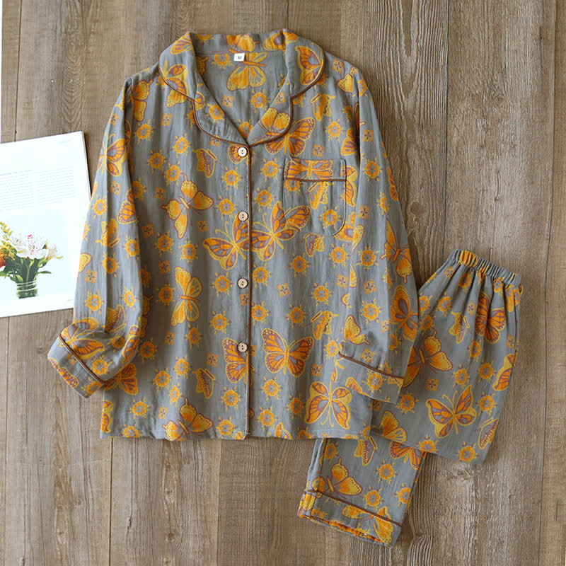 Olina Loungewear Set - Baumwolle, Vintage-Schmetterlingsdruck 7