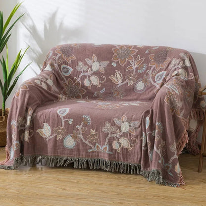 Orina Floral Bettdecke 200x220 - Jacquard Baumwolle mit Quasten 0