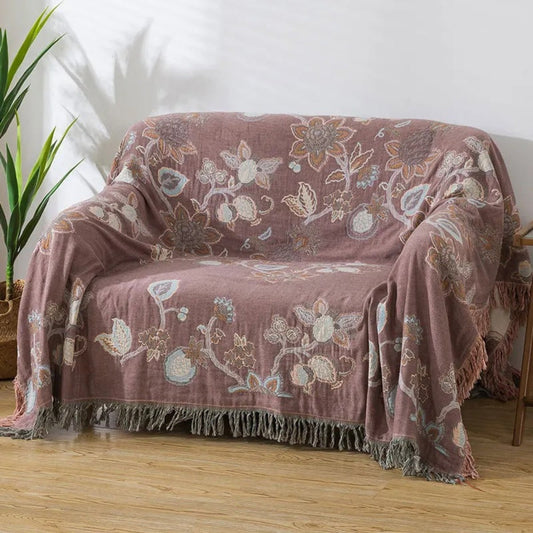 Orina Floral Bettdecke 200x220 - Jacquard Baumwolle mit Quasten 0
