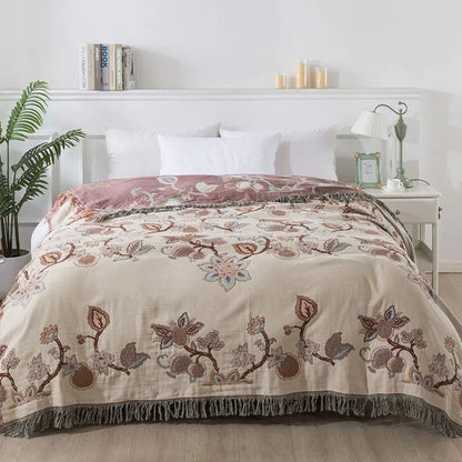 Orina Floral Bettdecke 200x220 - Jacquard Baumwolle mit Quasten 1