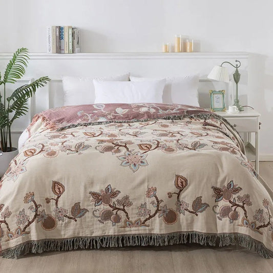 Orina Floral Bettdecke 200x220 - Jacquard Baumwolle mit Quasten 1