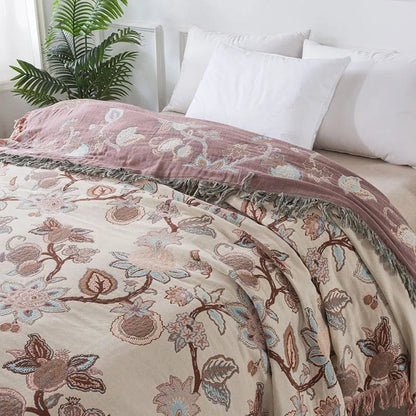 Orina Floral Bettdecke 200x220 - Jacquard Baumwolle mit Quasten 2