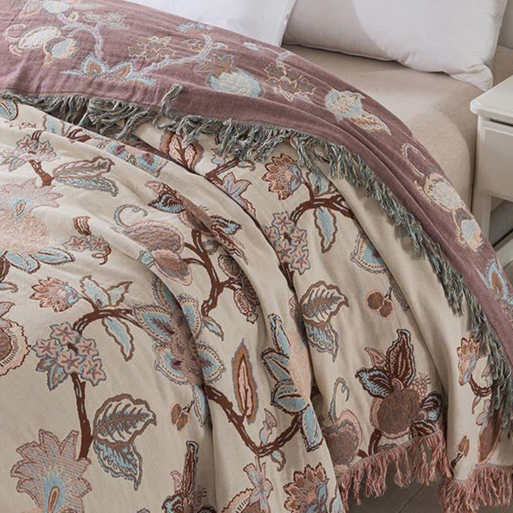 Orina Floral Bettdecke 200x220 - Jacquard Baumwolle mit Quasten 3