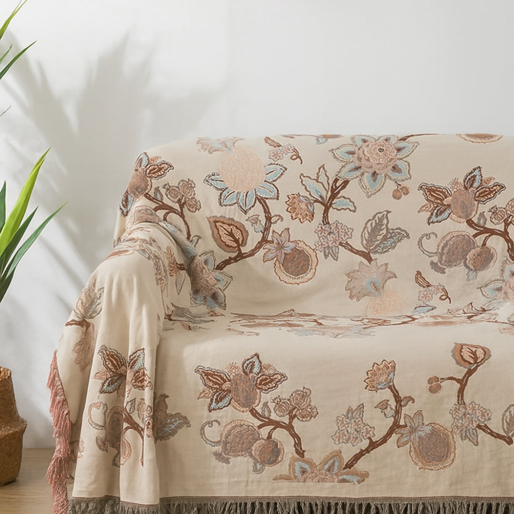 Orina Floral Bettdecke 200x220 - Jacquard Baumwolle mit Quasten 4