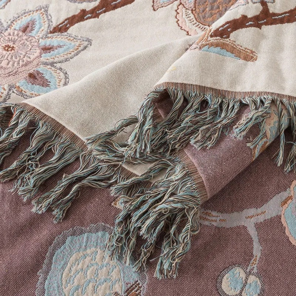 Orina Floral Bettdecke 200x220 - Jacquard Baumwolle mit Quasten 5