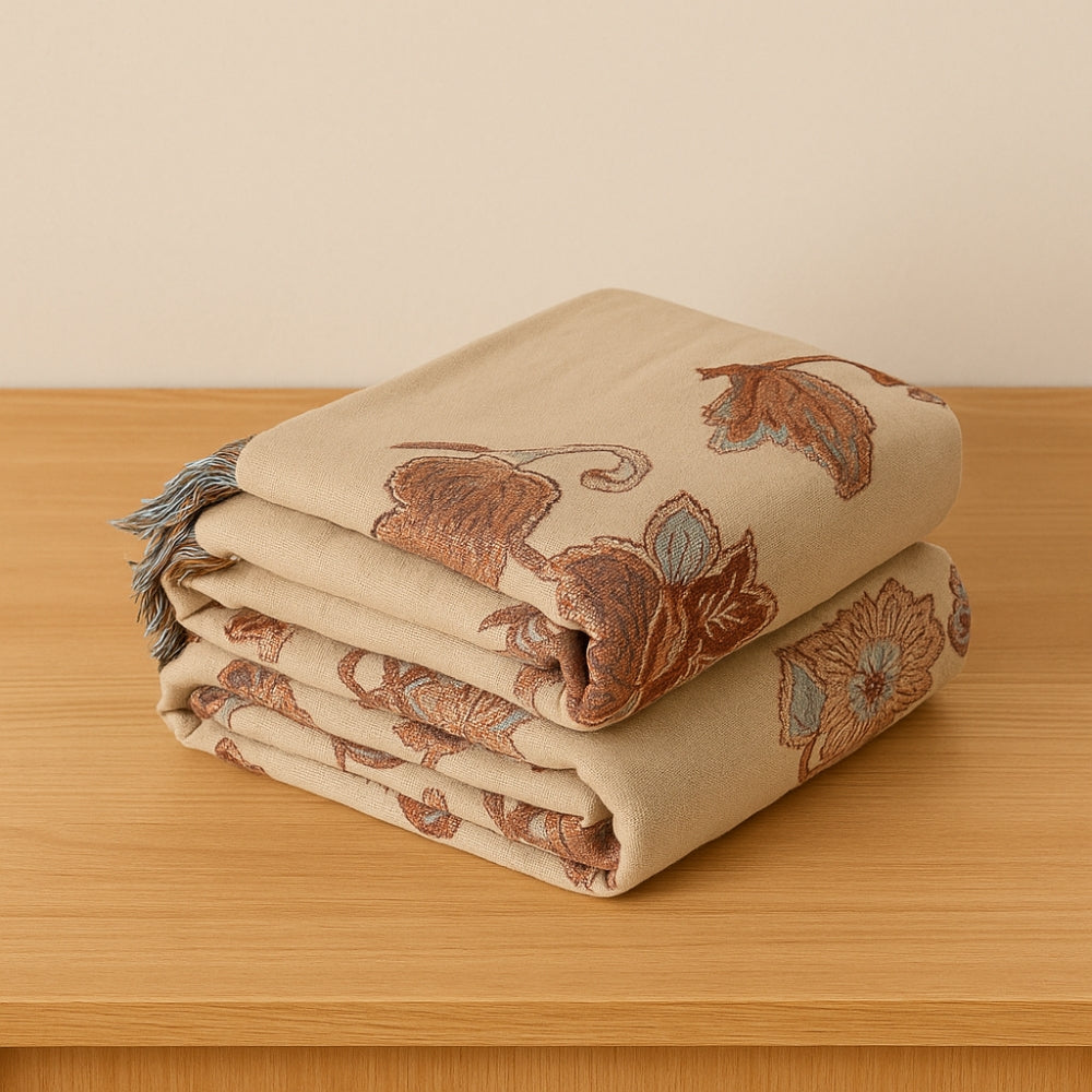 Orina Floral Bettdecke 200x220 - Jacquard Baumwolle mit Quasten 6