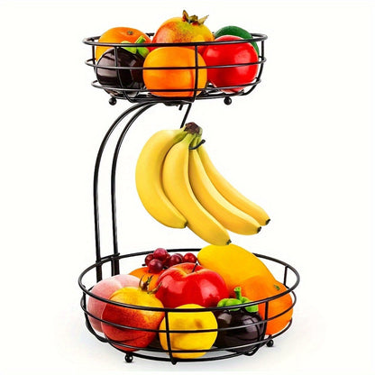 Orven Obstkorb Metall - 2-stöckig mit Bananenhalter, Oval 0
