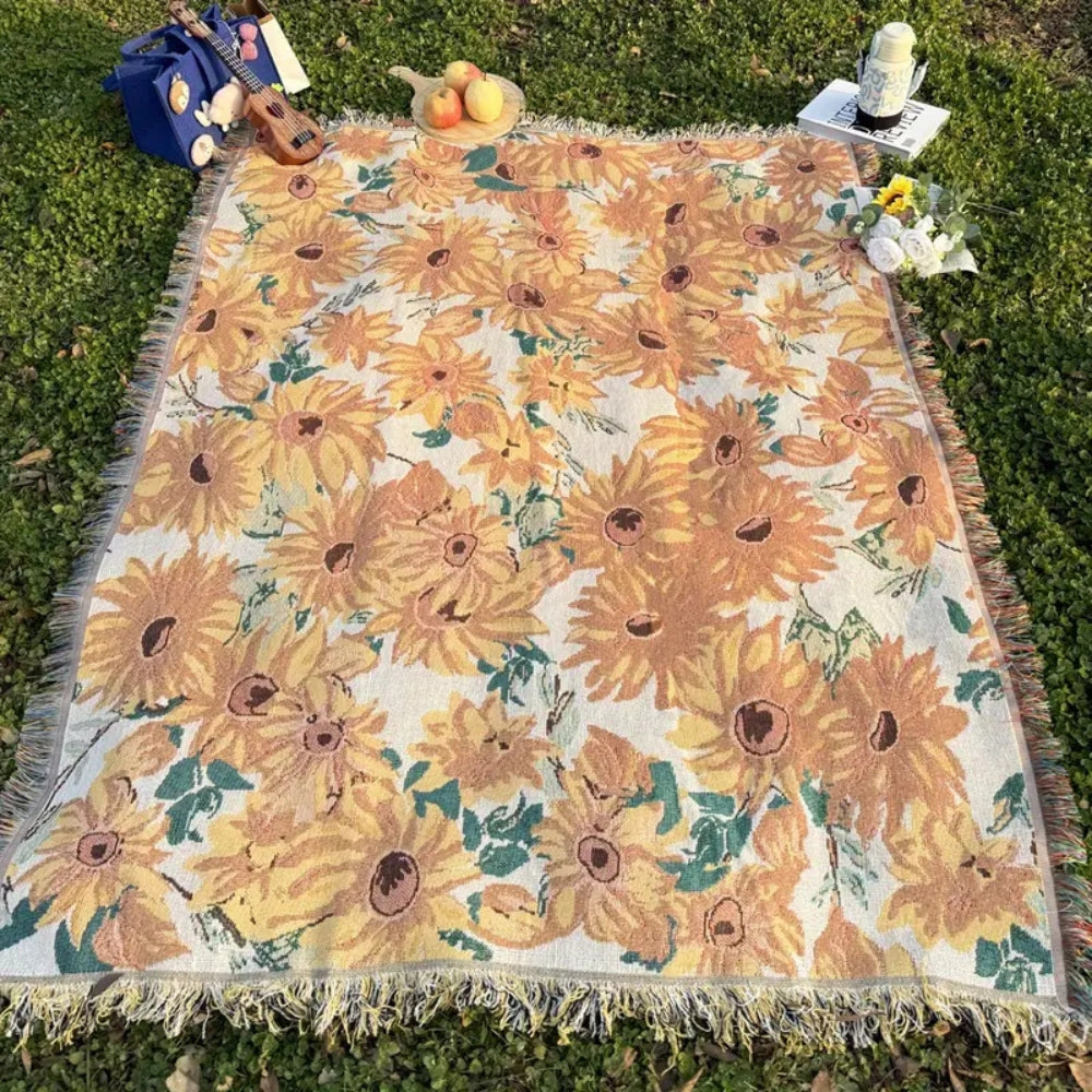 FloraNest™ – Outdoor Picknickdecke Blumenmuster Mikrofaser Camping – Blumen Picknick Decke