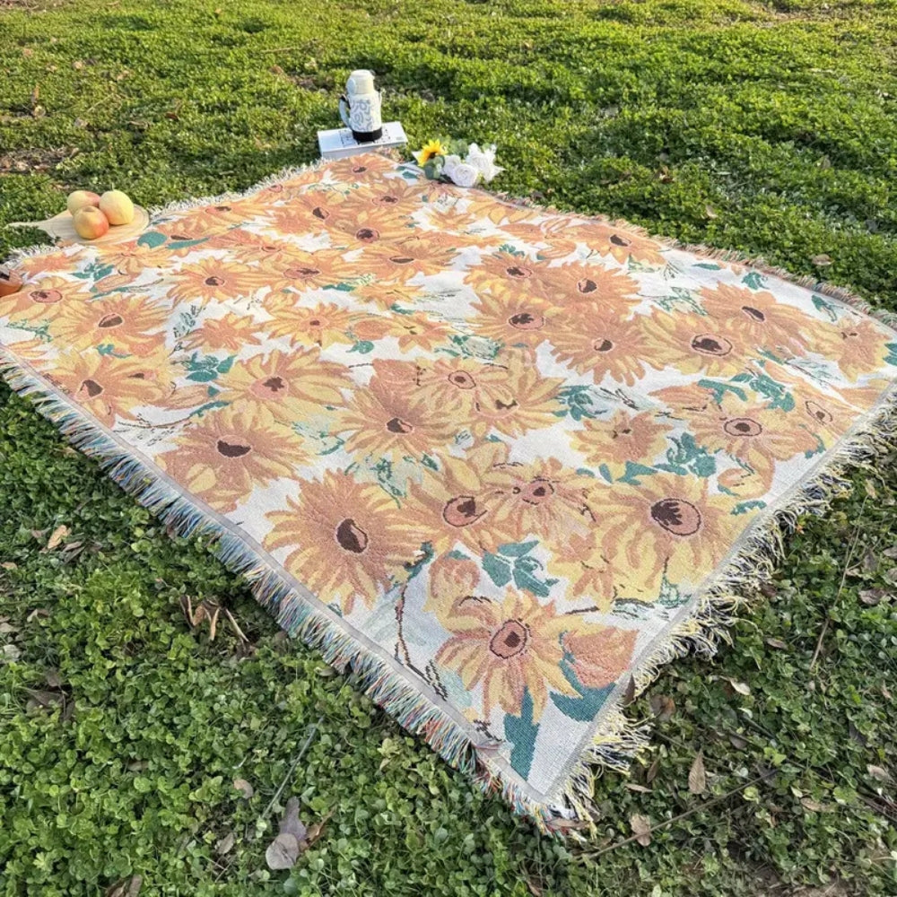 FloraNest™ – Outdoor Picknickdecke Blumenmuster Mikrofaser Camping – Blumen Picknick Decke