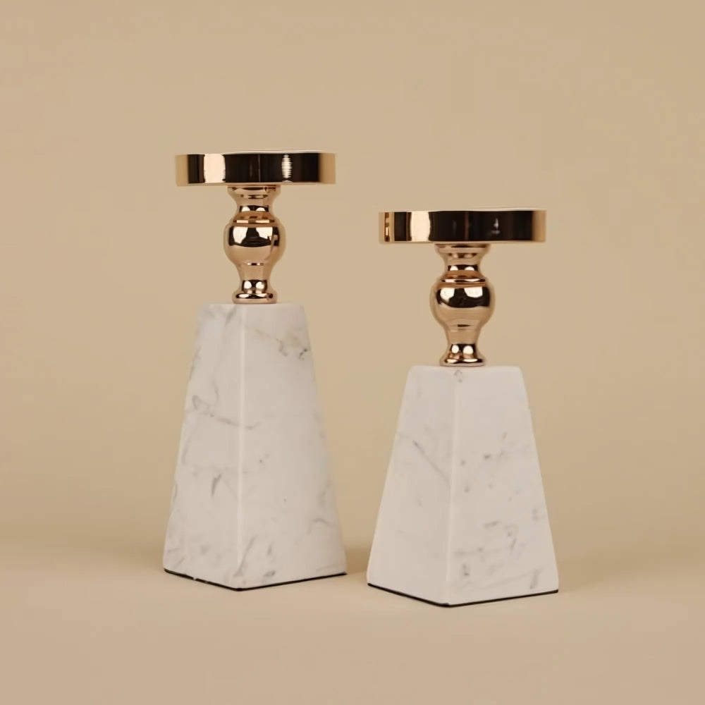 Pavo Kerzenständer - Goldener Marmor, Pyramiden-Design 0