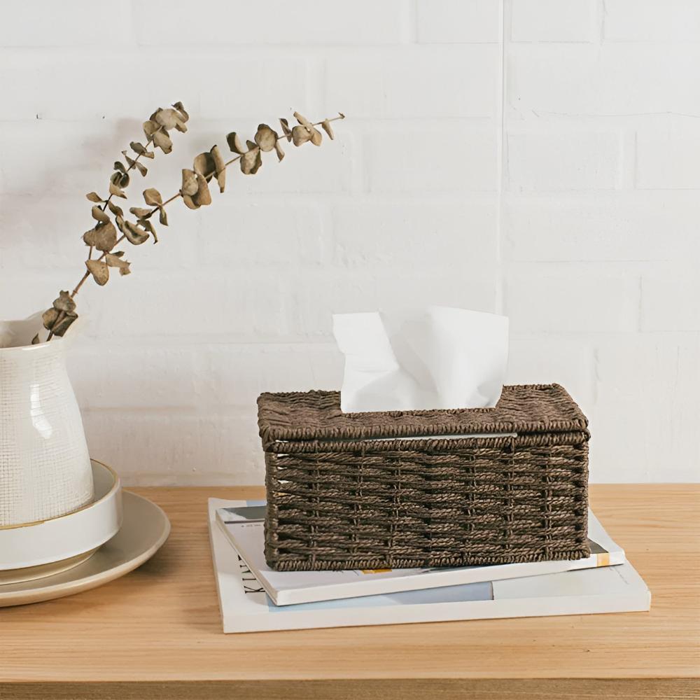 Ravello Taschentuchbox - Rattan mit Naturlederakzenten, Kompakt und Elegant 0