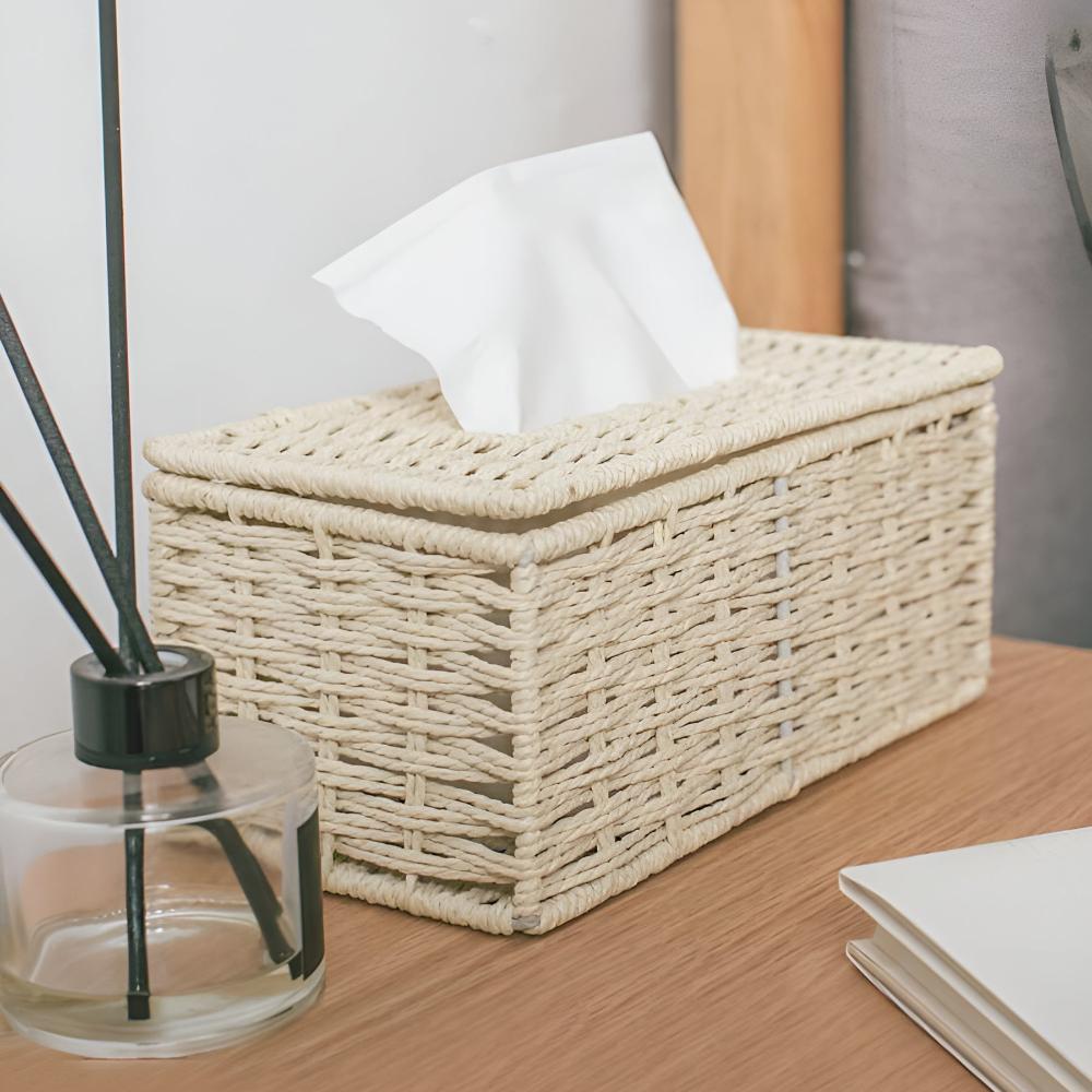 Ravello Taschentuchbox - Rattan mit Naturlederakzenten, Kompakt und Elegant 2