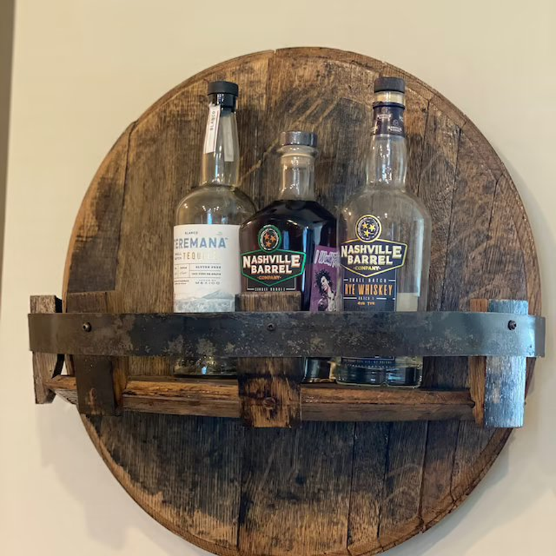 Sandsberg Wandregal - Rustikales Massivholz, Rundes Whiskeyfass-Design 0