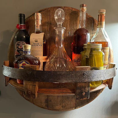 Sandsberg Wandregal - Rustikales Massivholz, Rundes Whiskeyfass-Design 4