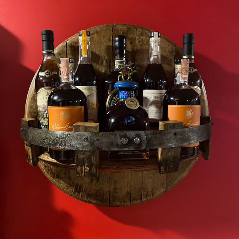 Sandsberg Wandregal - Rustikales Massivholz, Rundes Whiskeyfass-Design 5