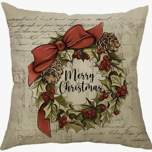 SantaFarm Kissenbezug - Mikrofaser, Vintage Weihnachtsdesign 45x45 cm 1