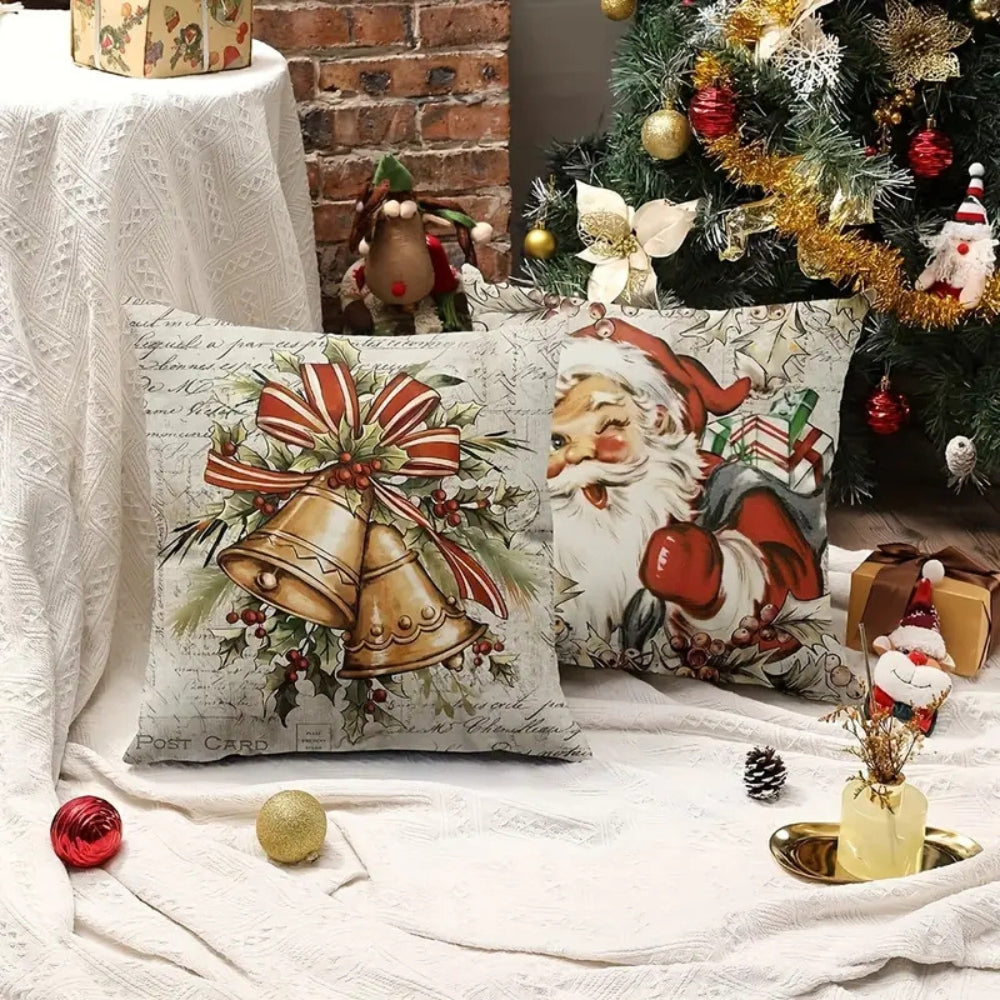 SantaFarm Kissenbezug - Mikrofaser, Vintage Weihnachtsdesign 45x45 cm 6