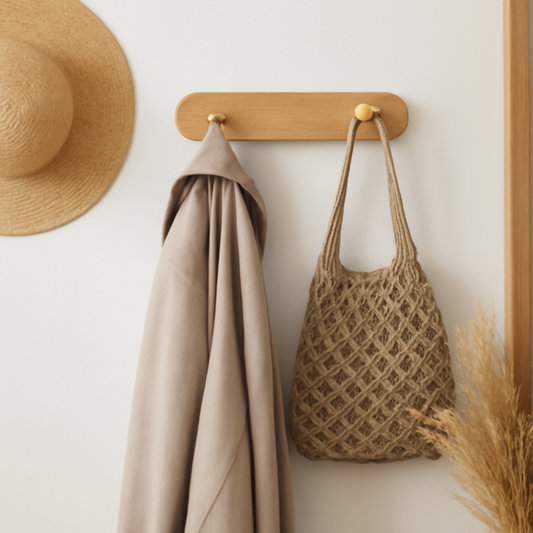 Sento Wandhaken Garderobe - Naturholz mit Messingakzenten, Platzsparend 1