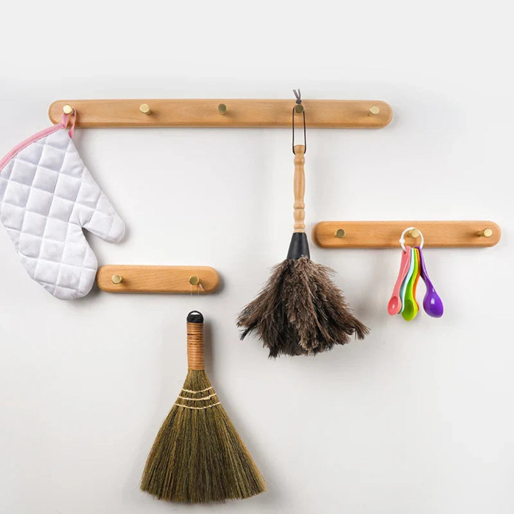 Sento Wandhaken Garderobe - Naturholz mit Messingakzenten, Platzsparend 2