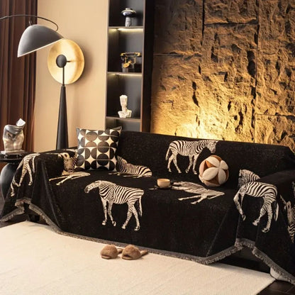 Sirocco Sofaüberwurf - Mikrofaser, Zebra-Muster Schwarz 1
