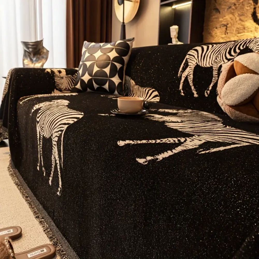 Sirocco Sofaüberwurf - Mikrofaser, Zebra-Muster Schwarz 2