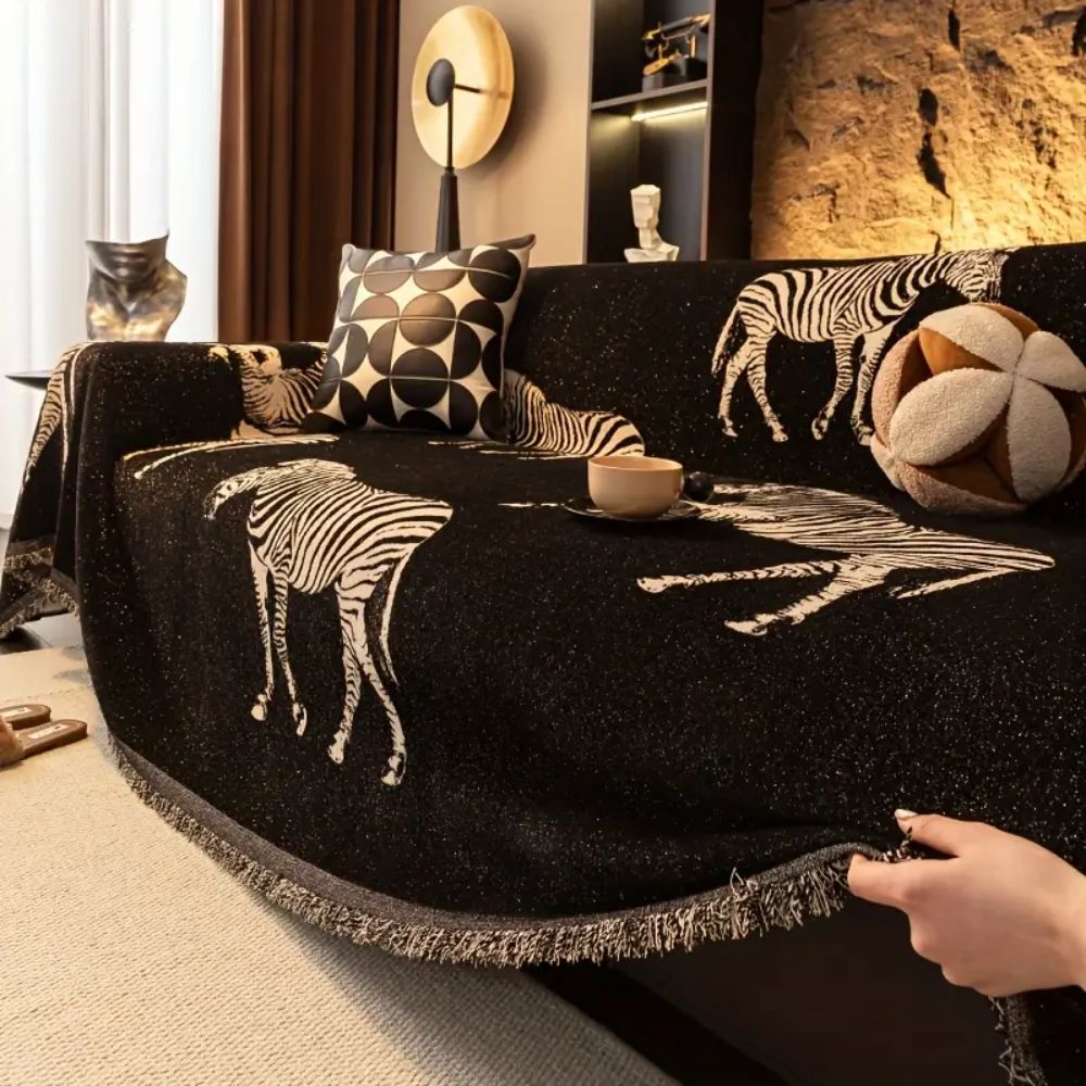 Sirocco Sofaüberwurf - Mikrofaser, Zebra-Muster Schwarz 3