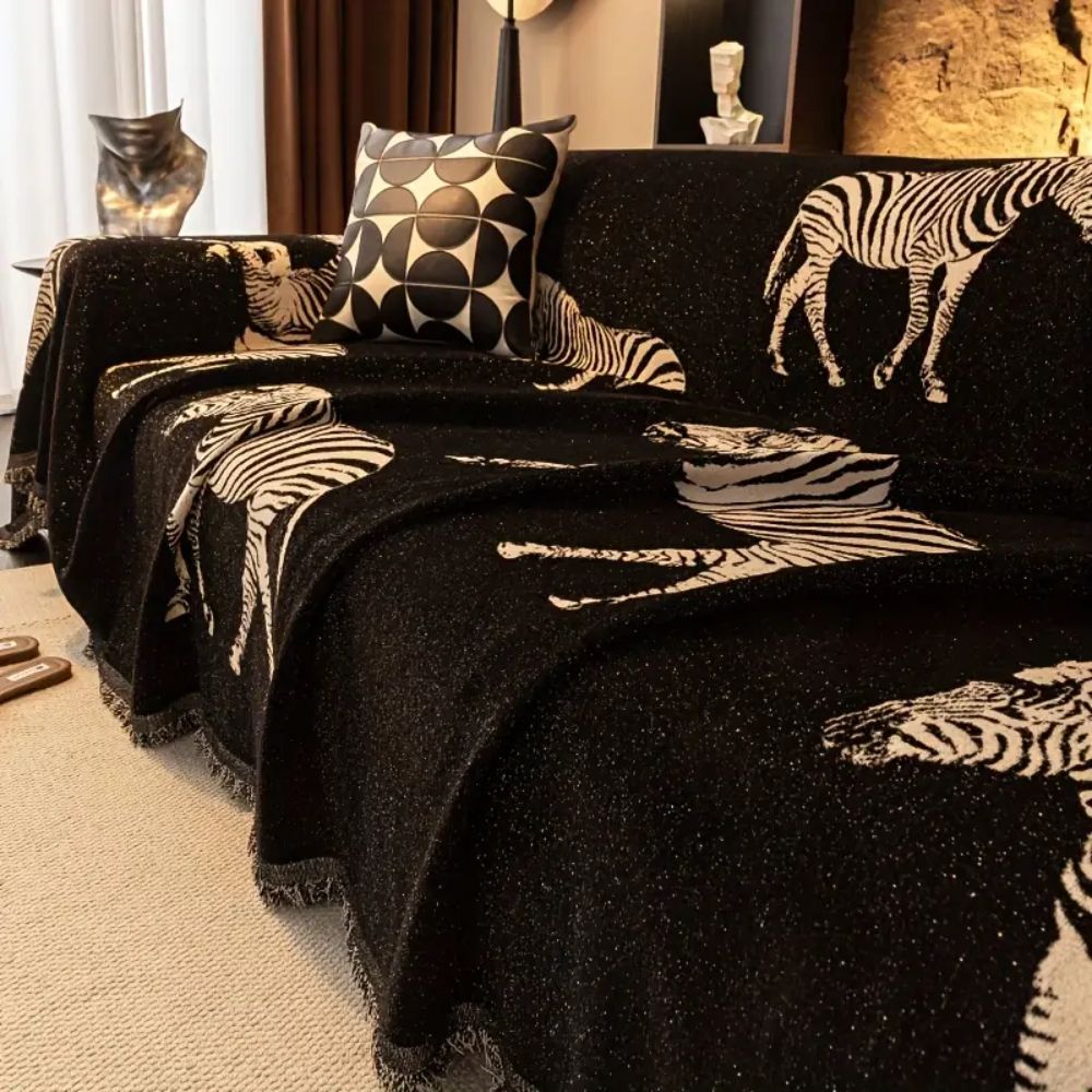 Sirocco Sofaüberwurf - Mikrofaser, Zebra-Muster Schwarz 4