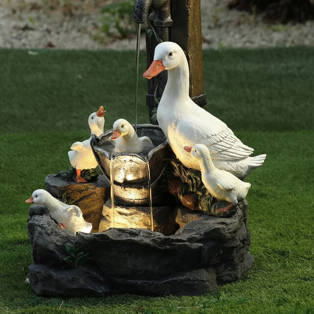 Sonnentau Gartenfigur - Wetterfestes Enten- und Eichhörnchen-Design für den Garten 1