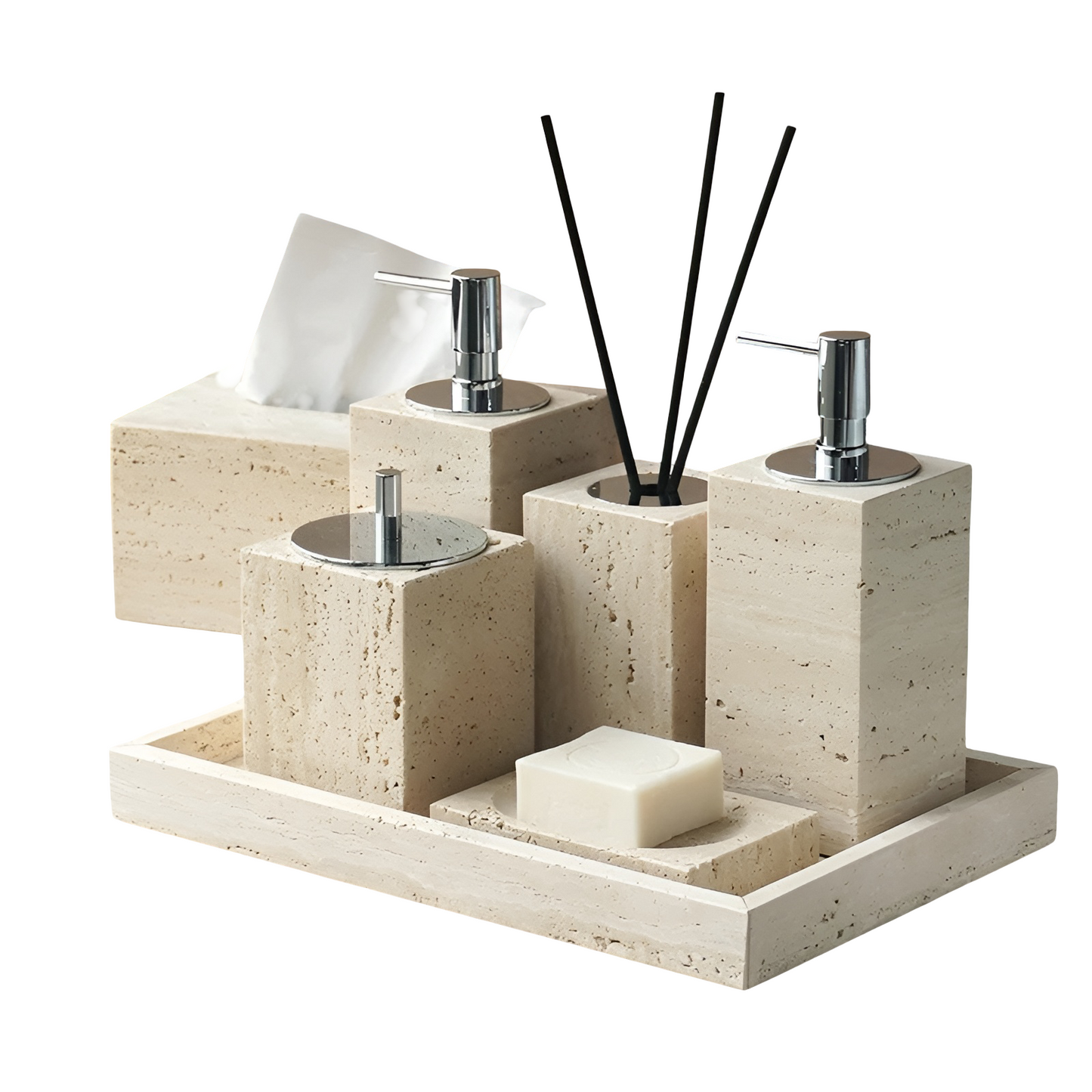 Tavero Badezimmer Set - Travertin Naturstein, Elegant und Antibakteriell 1
