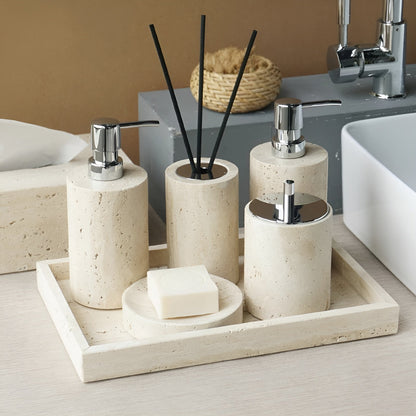 Tavero Badezimmer Set - Travertin Naturstein, Elegant und Antibakteriell 4