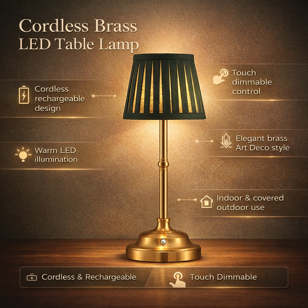 Tivoli Tischlampe - Kabellos, Messing, LED Touch-Dimmbar 3